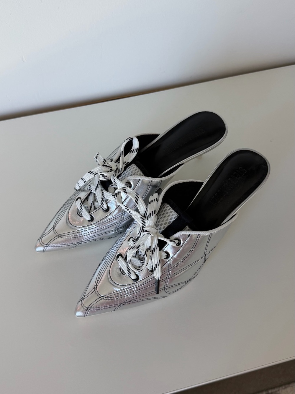 Steve Madden Silver Pointed Lace-Up Mule